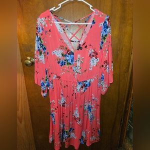 Pink Floral Challis Kimono Skater Dress